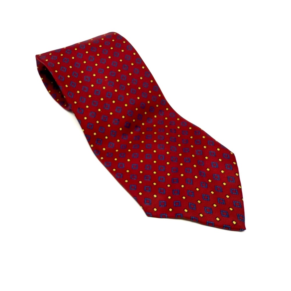 Van Boven Mens Red Blue Yellow Geometric 100%‎ All Silk Necktie